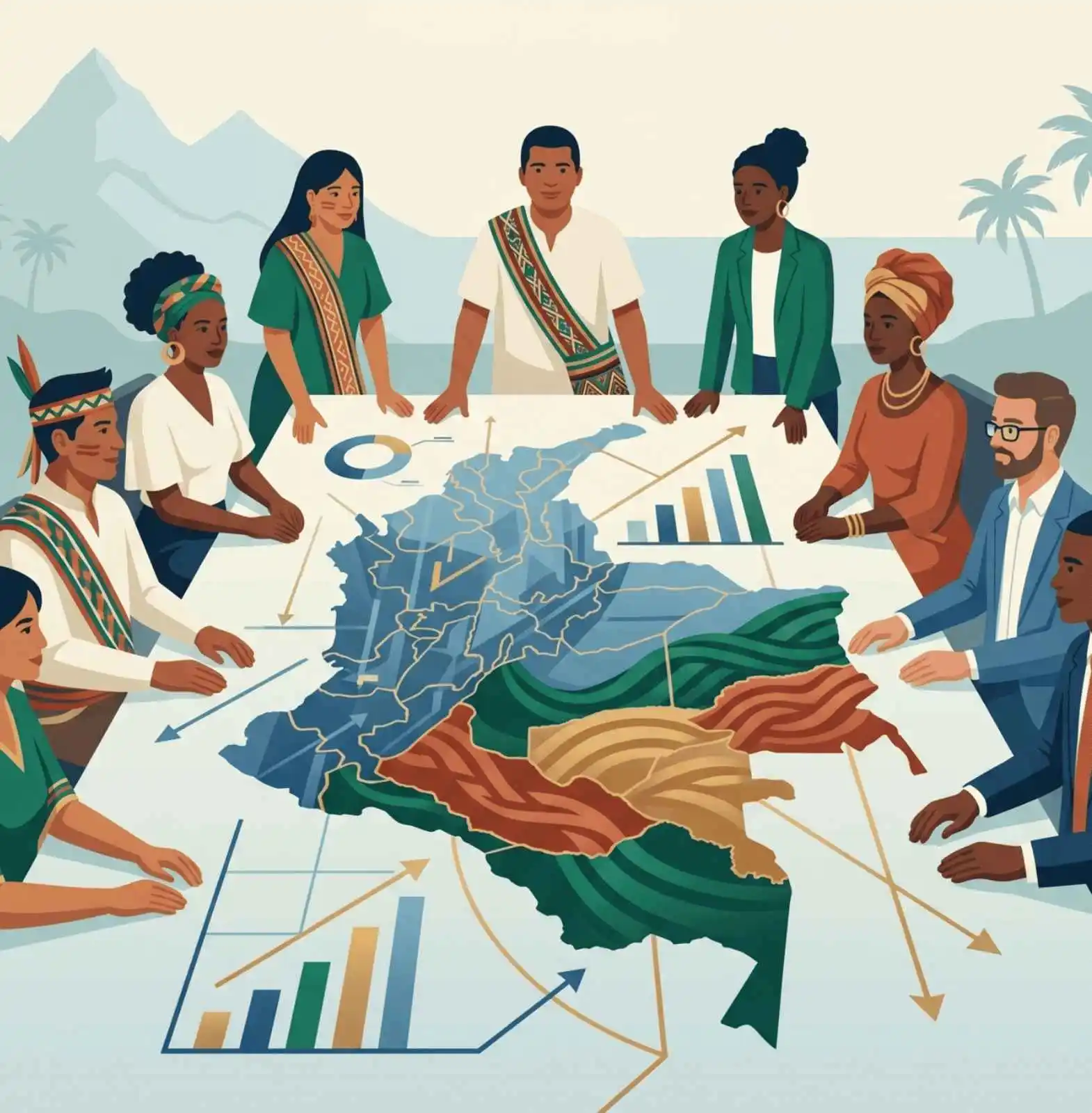 Ilustración comunidad planeando en una mesa.